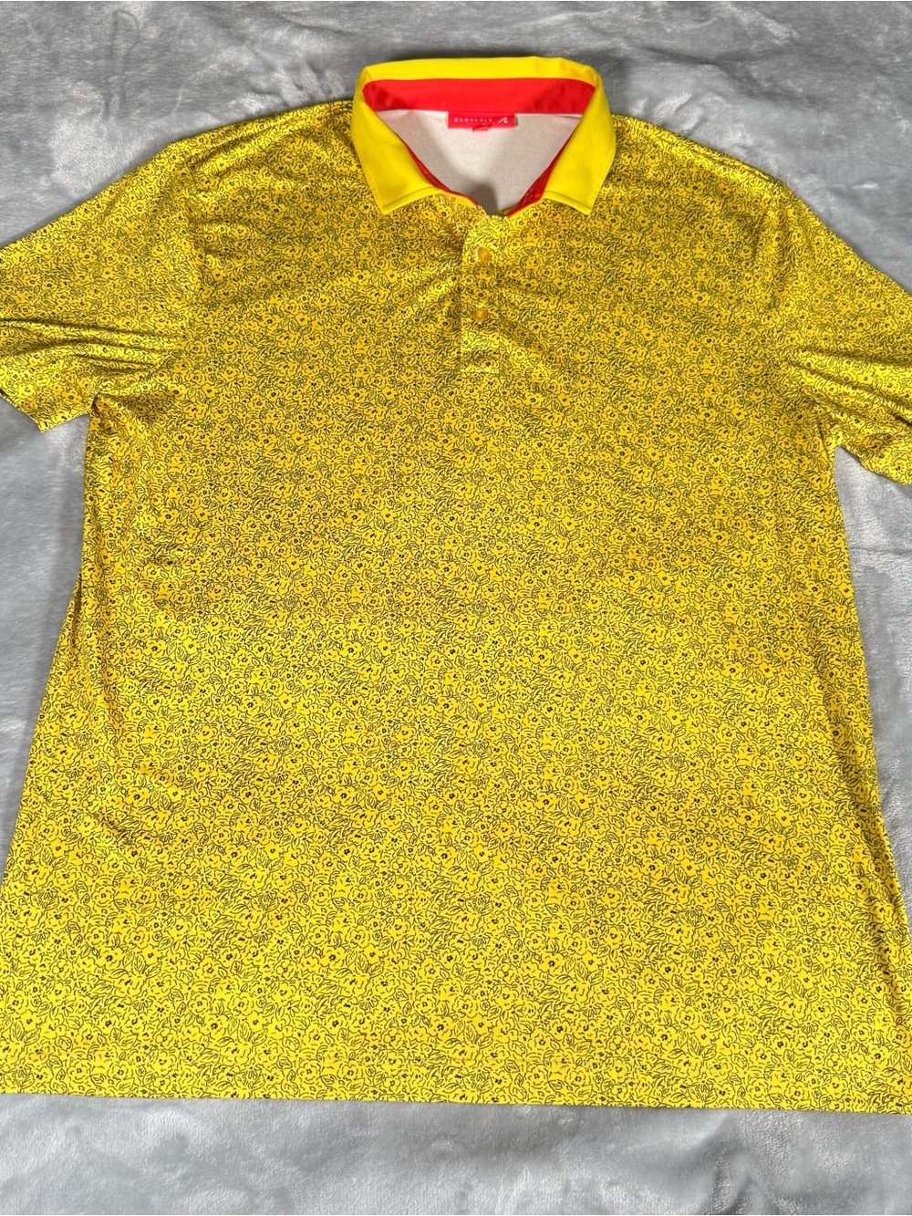 RedVanly Floral Graphic Polo Shirt Mens L Golf Stretch Athletic Yellow